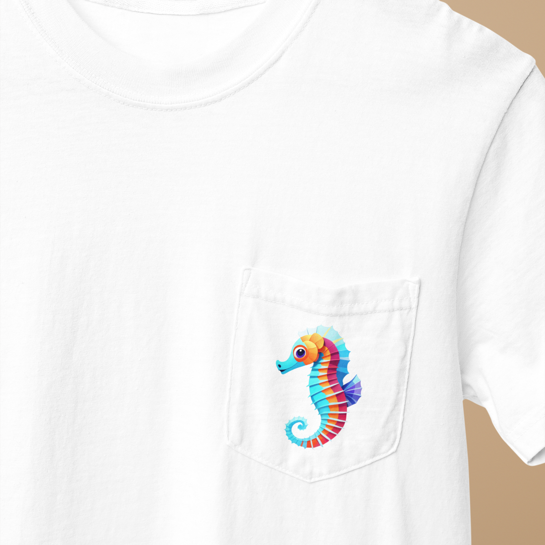 Kids’ Ocean Pony seahorse T-shirt made from 100% cotton, featuring a cute seahorse graphic. Soft, breathable fabric ideal for beach days, ocean adventures, and everyday wear